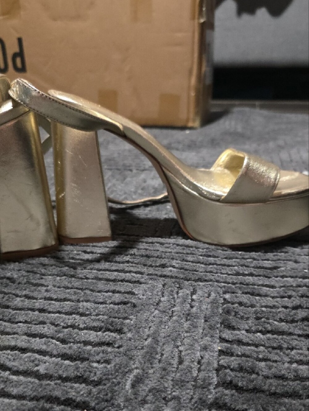 Larroude Metallic Gold Platform Heeled Sandals with Ankle Strap - Picture 8 of 12